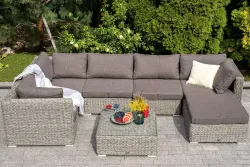 "Лунго" плетеная оттоманка с подушкой (гиацинт), цвет серый