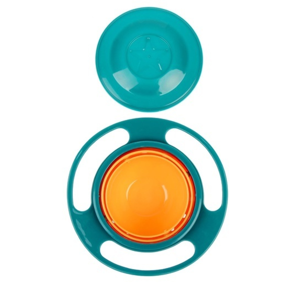 1886870 Миска детская «Тарелка-неваляшка», цвет зелёный/оранжевый с крышкой