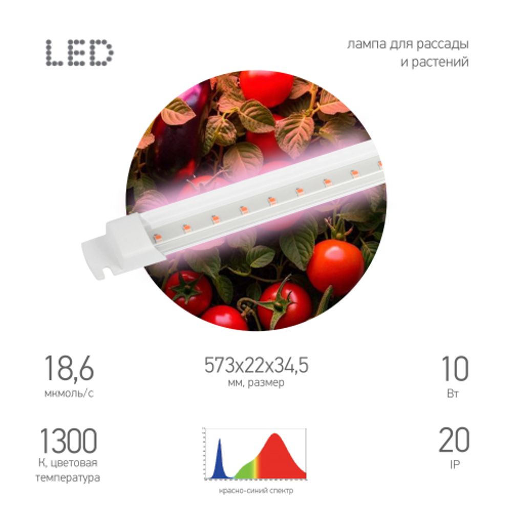 Светильник для растений фитолампа светодиодная линейная ЭРА FITO-10W-Т5-PL-Slim-GR розового свечения 10 Вт GREEN LINE | Линейные фито светильники