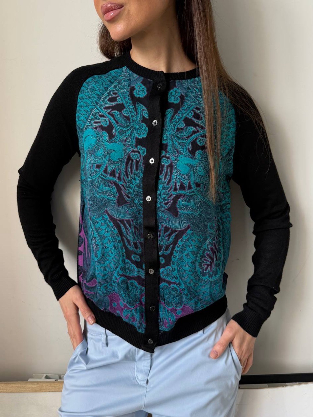 Шерстяной кардиган с шелком Roberto Cavalli, S