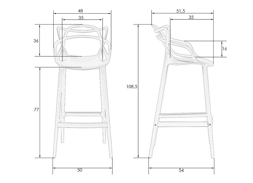 Стул барный DOBRIN MASTERS BAR, белый (W-02)