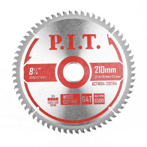 Диск пильный по дереву P.I.T. 210х30/20/16х2,2 мм 64Т (ACTW04-210T64)