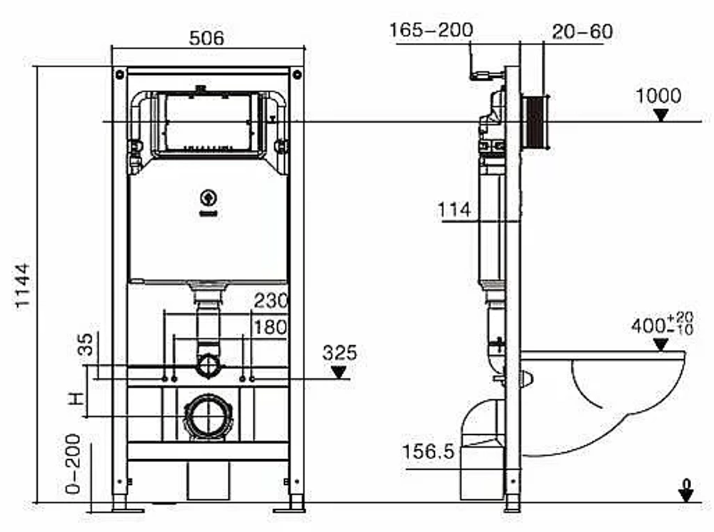 Унитаз подвесной WeltWasser AMBERG 506 + MERZBACH 043 GL-BL + AMBERG RD-BL черный глянцевый, безободковый, с крышкой микролифт, слив-торнадо, с инсталляцией и черной кнопкой