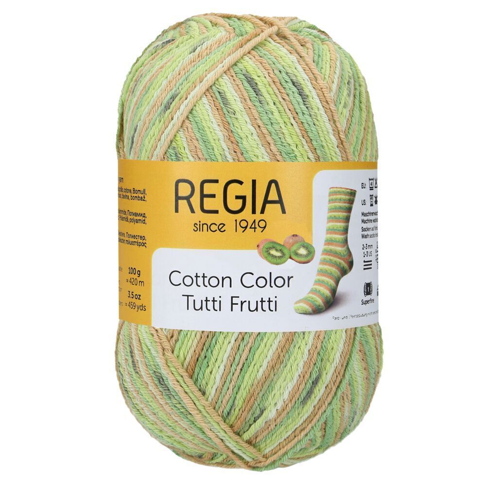 Пряжа Regia Cotton Color (02418/Киви), 72% хлопок, 18% полиамид, 10% полиэстер, 100г/420м