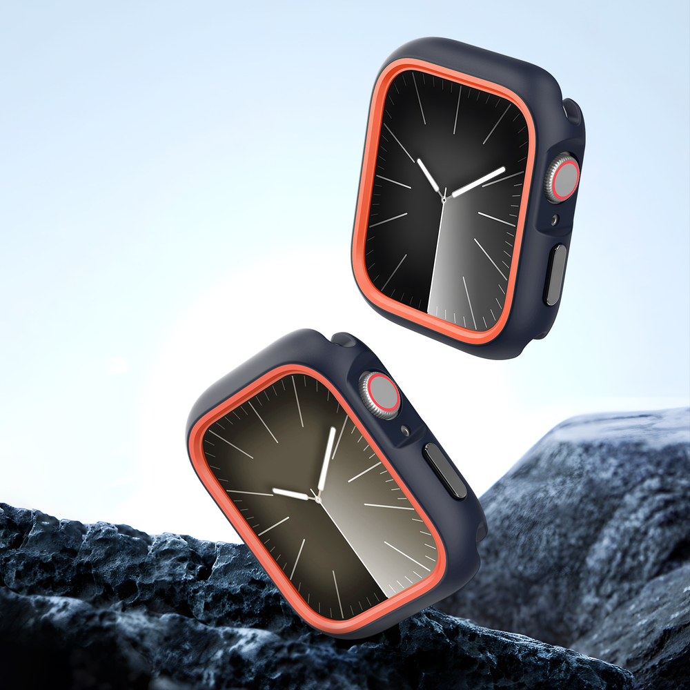 Чехол-бампер для часов Apple Watch 44мм для моделей 4, 5, 6 и SE черный с оранжевыми вставками (Midnight/Orange), от Dux Ducis, серия Bamo Series Case