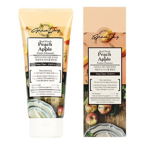 Глубоко очищающая пенка для умывания с экстрактами Персика и Яблока Grace Day Real Fresh Peach & Apple Foam Cleanser 100мл