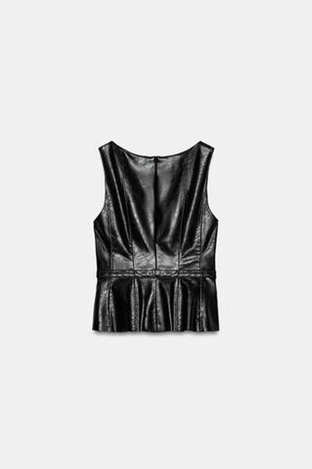 ZARA ТОП ИЗ ИСКУССТВЕННОЙ КОЖИ С РЕМНЕМ, ЧЕРНЫЙ