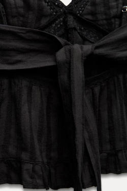 ZARA ТОП С ВЫШИВКОЙ И ЗАВЯЗКАМИ, ЧЕРНЫЙ