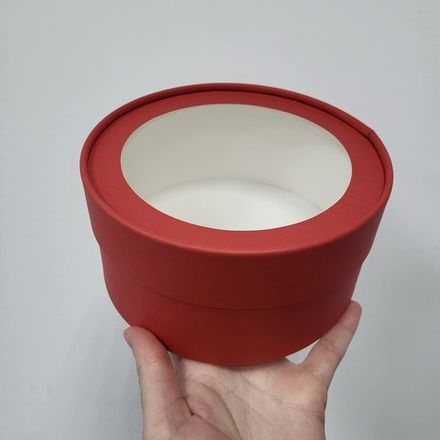 Коробка ТУБУС плотный с окном d=16 см h=8 см (красный)