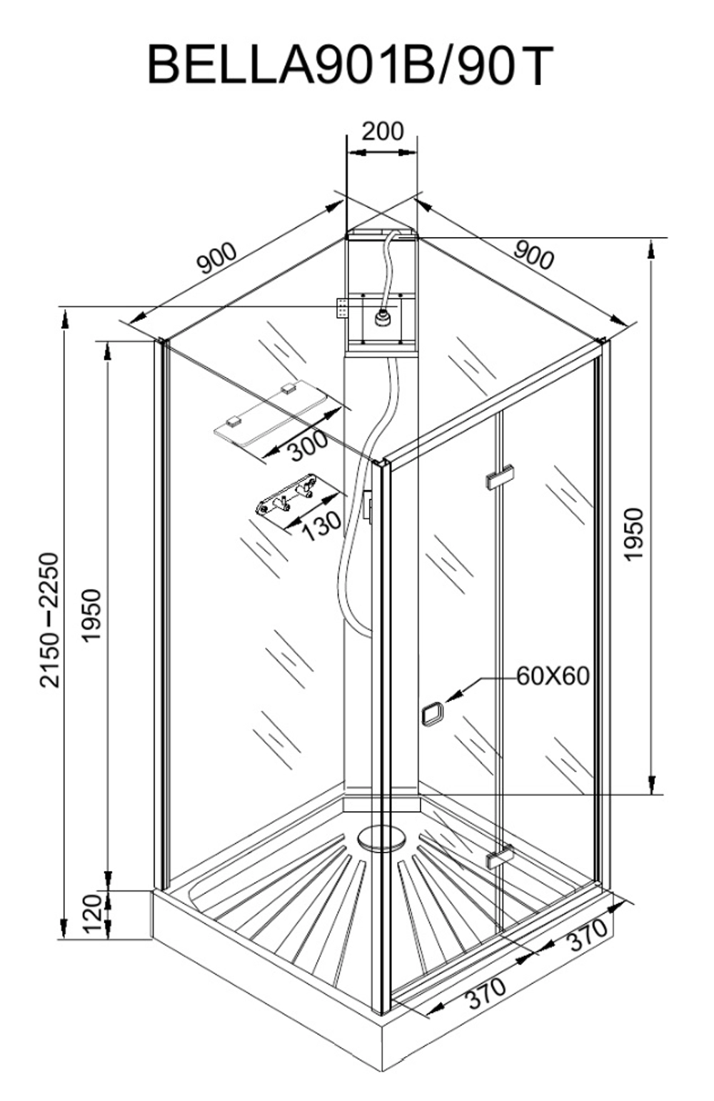 Кабина BELLA90T душевая без крыши Ceruttispa (90x90x215-225)