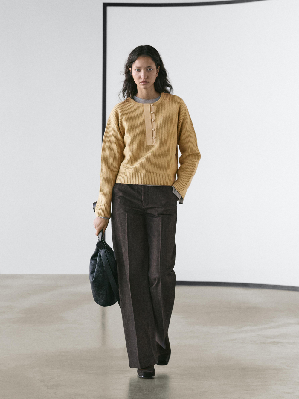 Massimo Dutti Свитер из смесовой шерсти, горчично-желтый