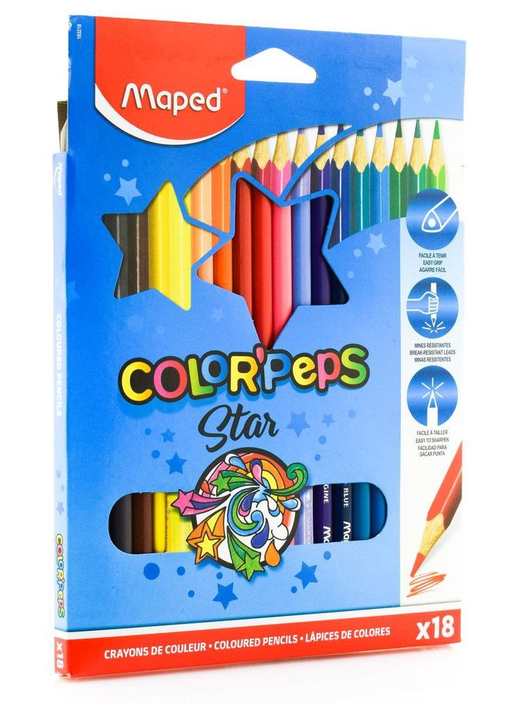 Карандаши 18цв. COLOR&#39;PEPS треугол. ударопрочный футляр (Maped)