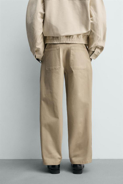 ZARA БРЮКИ WIDE FIT СО СКЛАДКАМИ, БЕЖЕВЫЙ