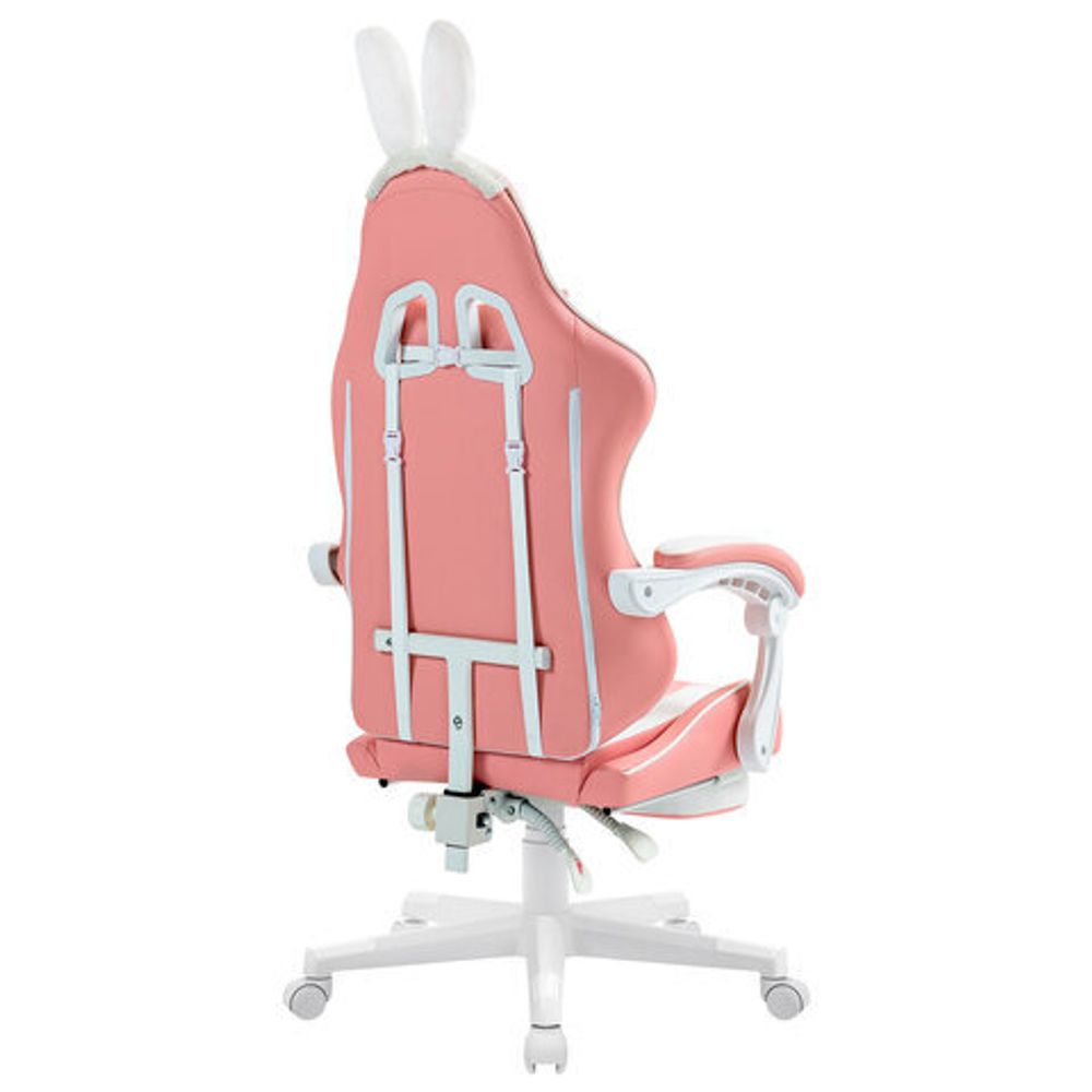 Кресло компьютерное DEFENDER "Irifi", 2 подушки, подставка для ног, экокожа, розовое/белое, 64042