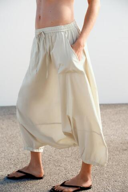 ZARA БРЮКИ-БАГГИ ИЗ НЕЙЛОНА, СВЕТЛО-ПЕСОЧНЫЙ