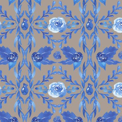 Синий цветочный узор на сером