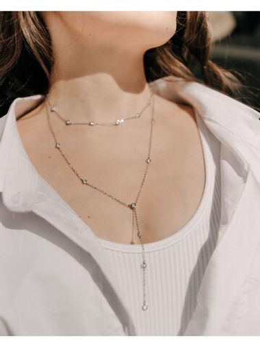 Двойное колье из серебра с фианитами в завальцовке