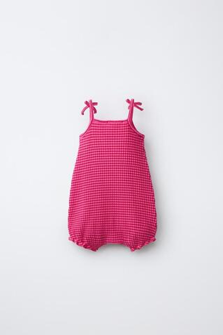 ZARA КОМБИНЕЗОН В ПОЛОСКУ С ЦВЕТКОМ, ЦВЕТ ФУКСИИ