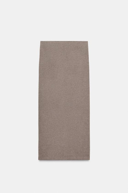 ZARA ЮБКА МИДИ ИЗ МЯГКОЙ ТКАНИ, КОРИЧНЕВЫЙ МЕЛАНЖ