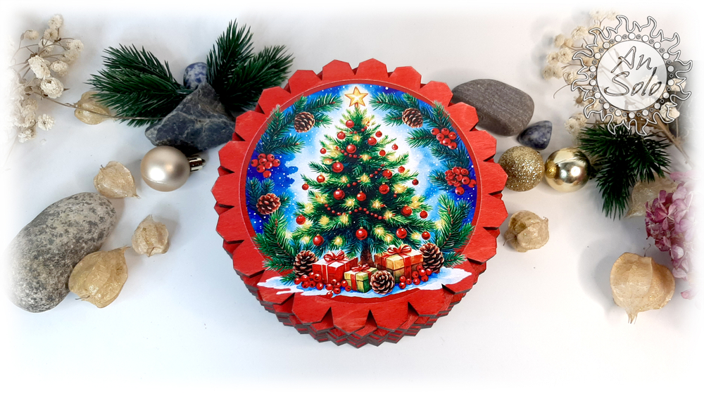 Большая деревянная шкатулка "Праздничная ель"