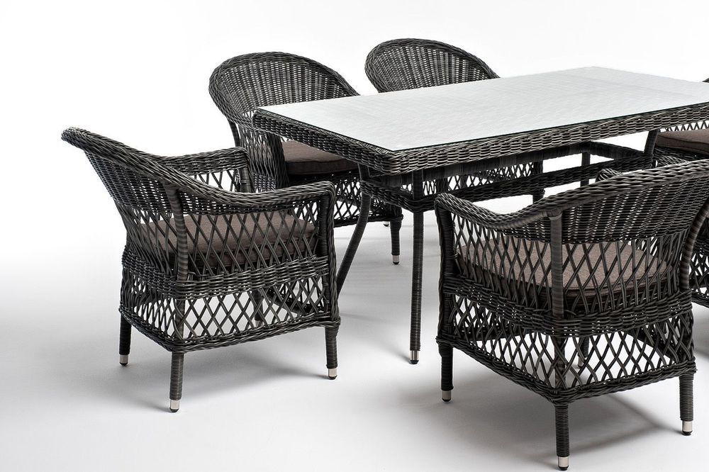 "Амароне" обеденная группа из искусственного ротанга на 6 персон, цвет графит