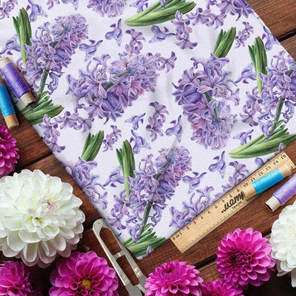 Ткань атлас крупные и нежные ветви сирени