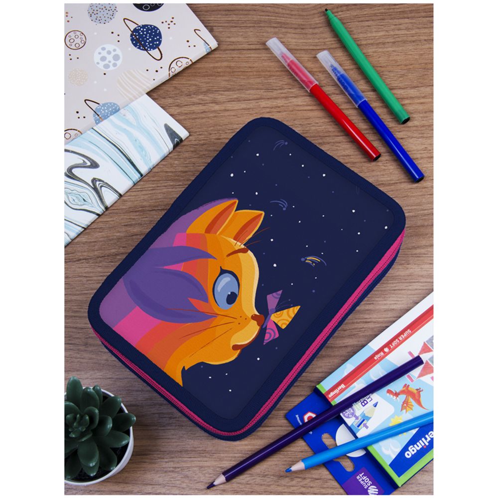 Пенал 2 отделения, 200*140*45 Berlingo "Surprised cat 2", полиэстер