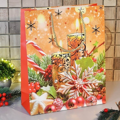 Пакет бумажный 26*32*10см с ручками "Новый год" (микс 420)
