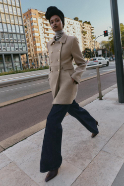 ZARA КОРОТКОЕ ДВУБОРТНОЕ ПАЛЬТО С ШЕРСТЬЮ, СВЕТЛЫЙ СЕРО-КОРИЧНЕВЫЙ