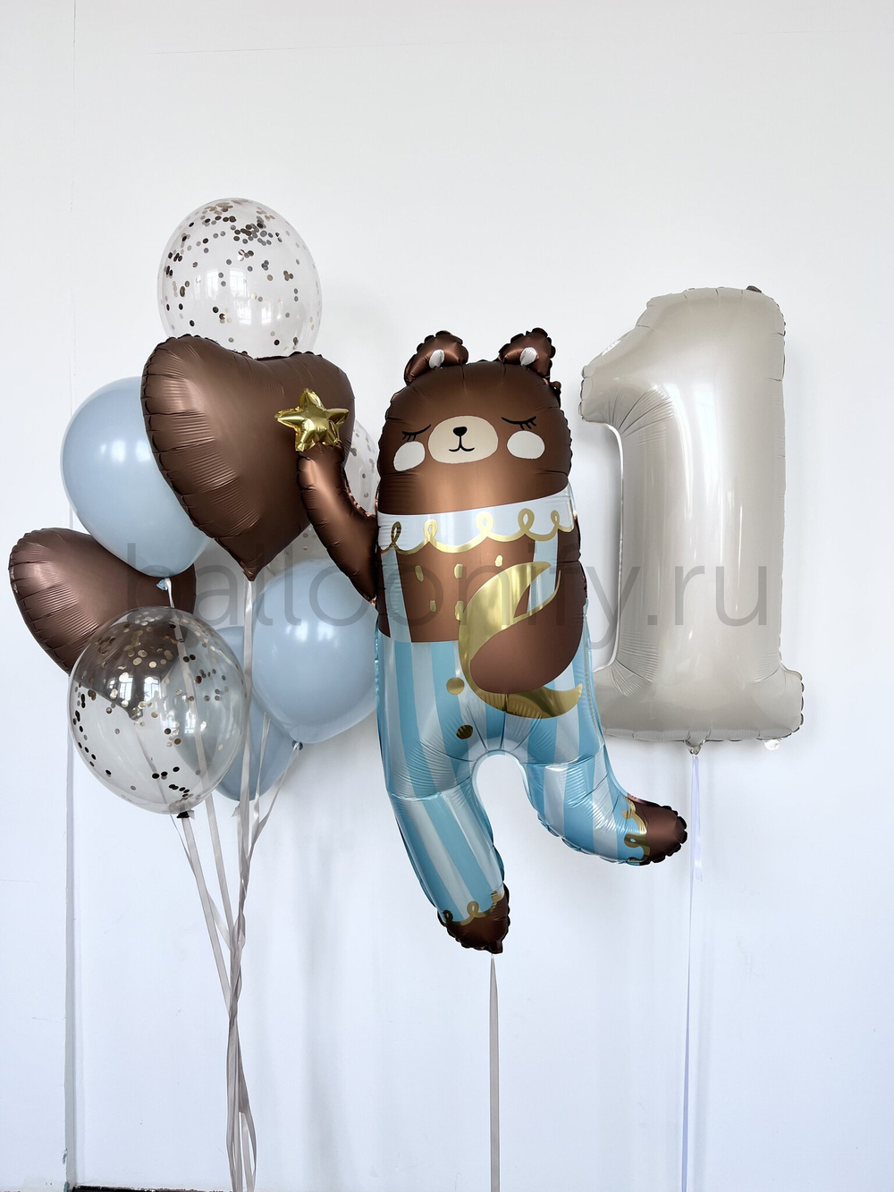 Набор шаров "Мишка в полосатых штанишках", с цифрой, дизайн №2