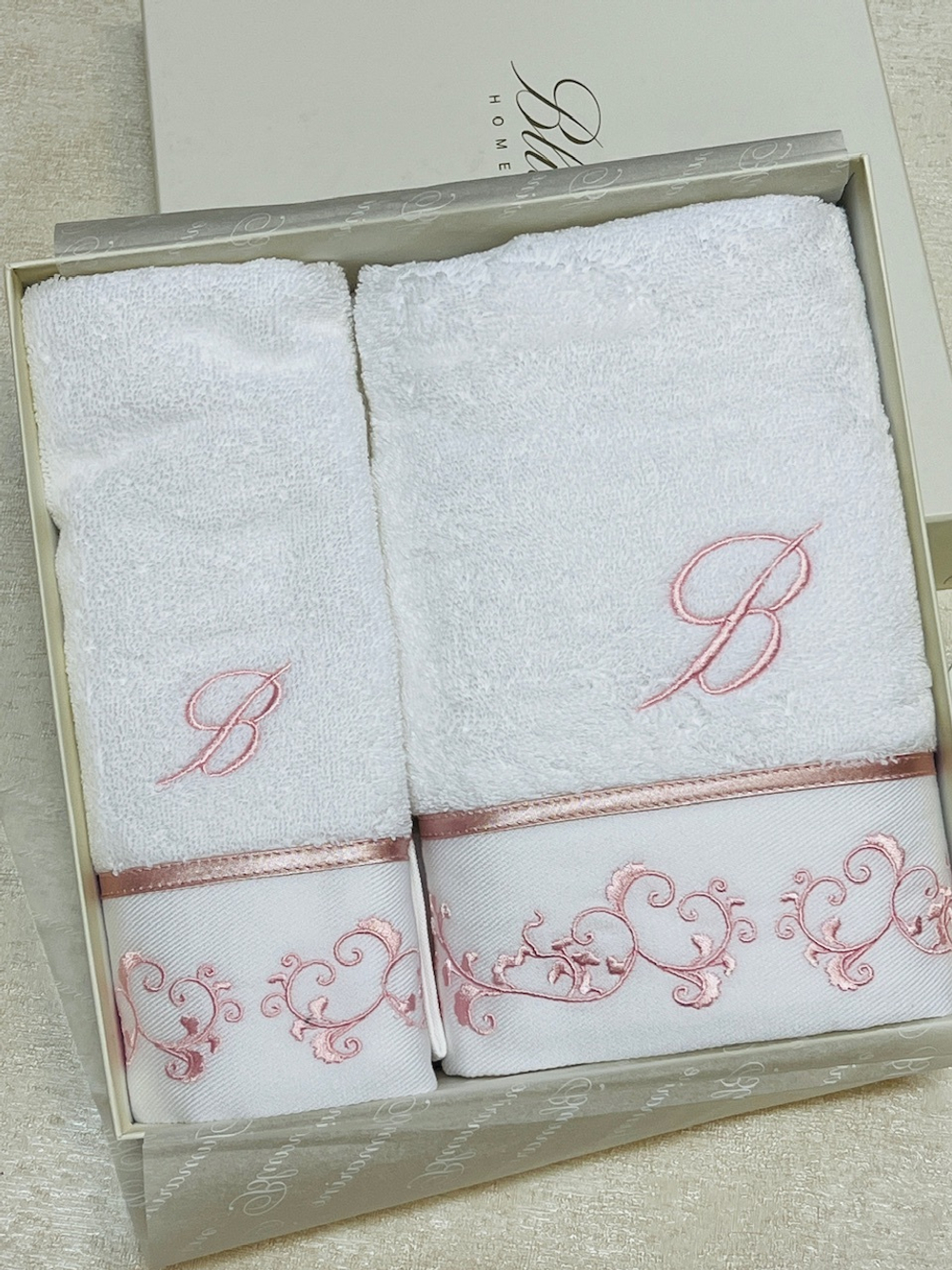 Набор полотенец 2шт Blumarine Emmanuela Rosa белый с розовым