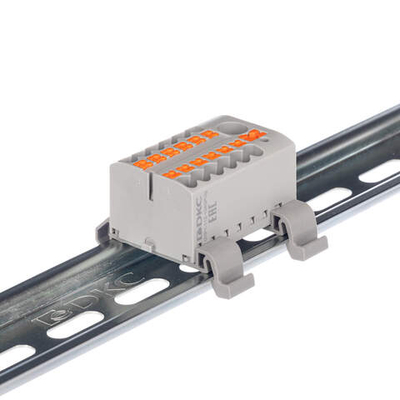 Блок распределительный с гориз. адаптером на рейку шириной 35мм, зажим push-in, 1 ввод 6 кв.мм, 12 точек подключения 2,5 кв.мм, серый