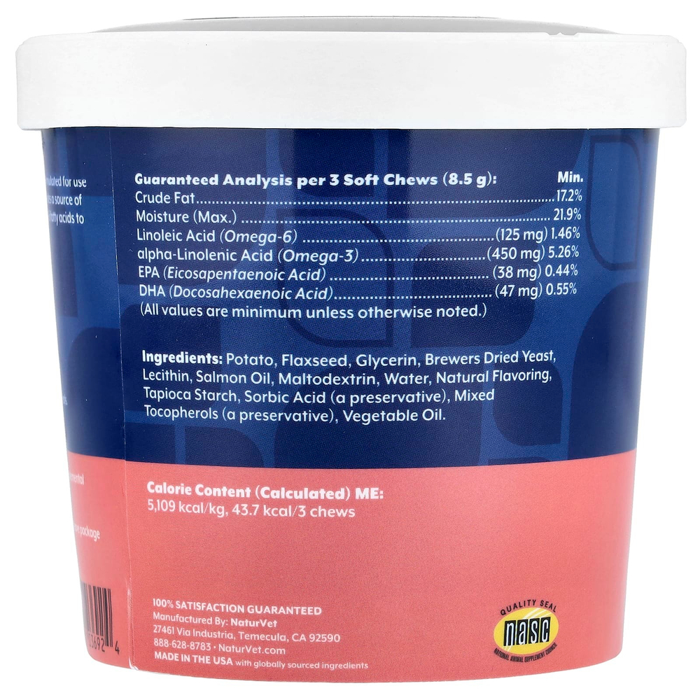 NaturVet, Omega-Gold с жиром лосося, добавка для собак и котов, 90 мягких жевательных таблеток