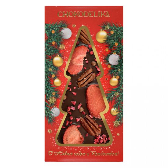 Шоколад темный с украшением "Клубника, пекан, малина" 100 гр