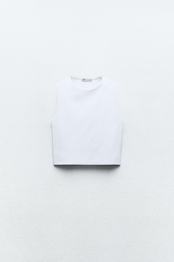 ZARA ТОП CROPPED БЕЗ РУКАВОВ, БЕЛЫЙ