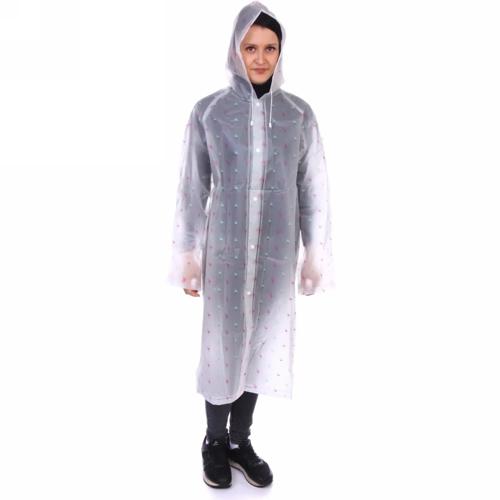 Дождевик-плащ 120 Мкрн 110*62см «Фламинго» с капюшоном и завязками, на кнопках, ДоброСад