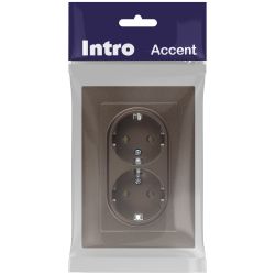 Розетка Intro Accent 6-205-08 2X2P+E Schuko, 16А-250В, IP20, СУ, AL/CU, бронза | Intro
