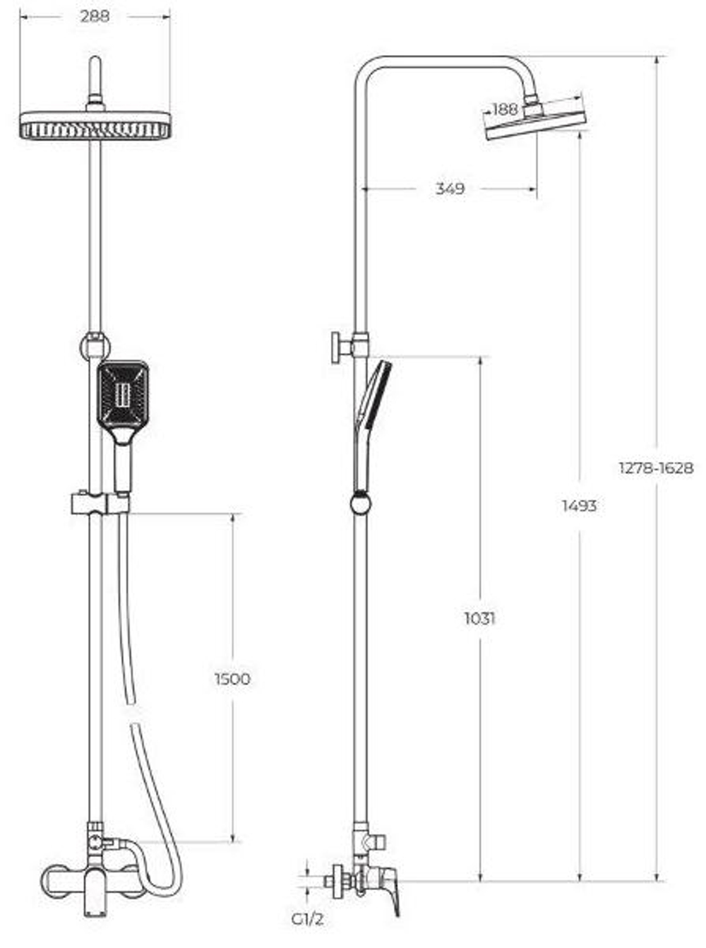 Душевая стойка BelBagno с верхним и ручным душем DUE-DOCM-CRM