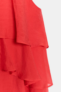 ZARA АСИММЕТРИЧНЫЙ ТОП С ВОЛАНАМИ, КРАСНЫЙ