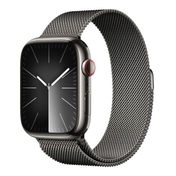 Часы Apple Watch Series 9 GPS + Cellular 45 мм, корпус нержавеющая сталь «серый космос», миланский сетчатый браслет «серый космос»