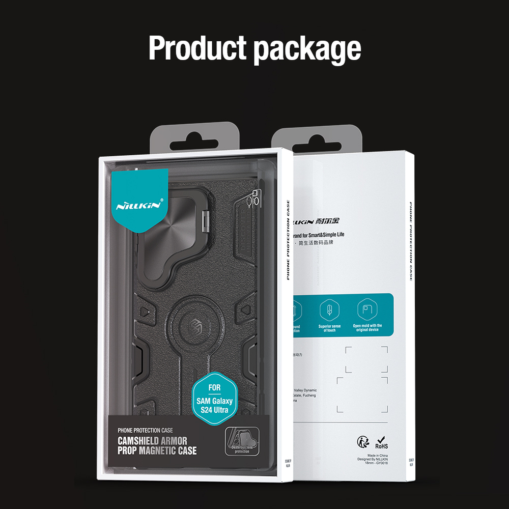 Чехол от Nillkin на Samsung Galaxy S24 Ultra с откидной крышкой для камеры и и поддержкой беспроводной зарядки MagSafe, серия CamShield Armor Prop Magnetic