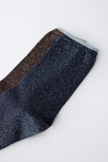 ZARA НАБОР ИЗ ДВУХ ПАР ВЫСОКИХ НОСКОВ С БЛЕСТЯЩЕЙ НИТЬЮ, КОРИЧНЕВЫЙ