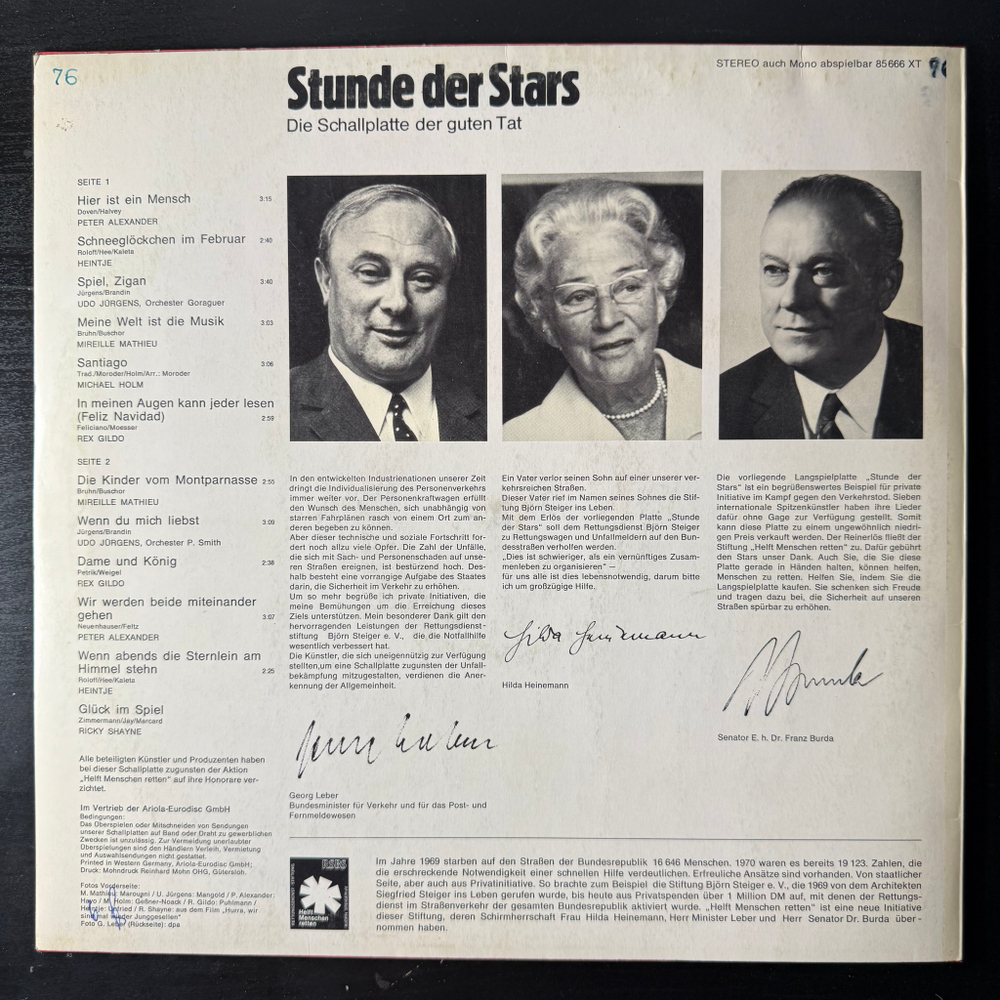 Сборник Stunde Der Stars - Die Schallplatte Der Guten Tat (Германия 1971г.)