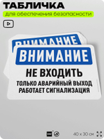 Табличка для обеспечения безопасности "Внимание, не входить, только аварийный выход", для офиса, по охране труда для предприятия, организаций, 40х30 см, Silver Plane x Айдентика Технолоджи