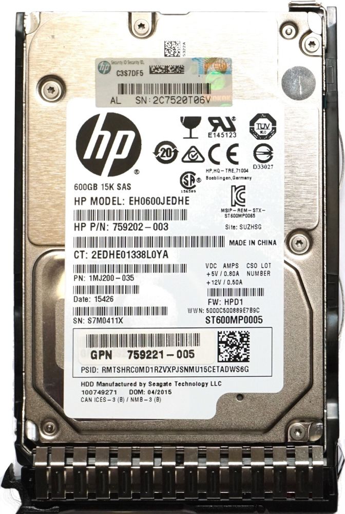 Жесткий диск HP 600GB 12G SAS 15K RPM SFF SC 759202-003