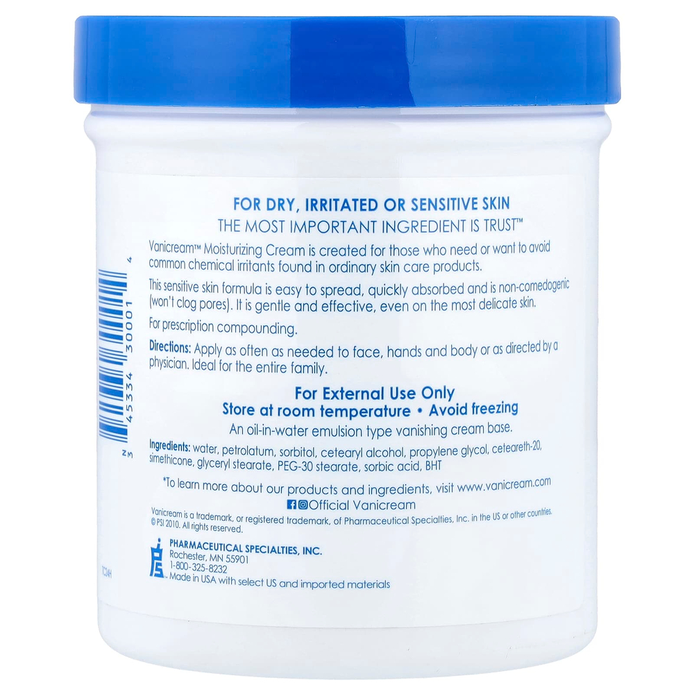 Vanicream, Увлажняющий крем, для сухой, раздраженной или чувствительной кожи, 453 г (1 фунт)