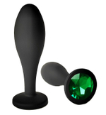 Черная анальная пробка с зеленым кристаллом - 7,7 см. (Цвет: зеленый)