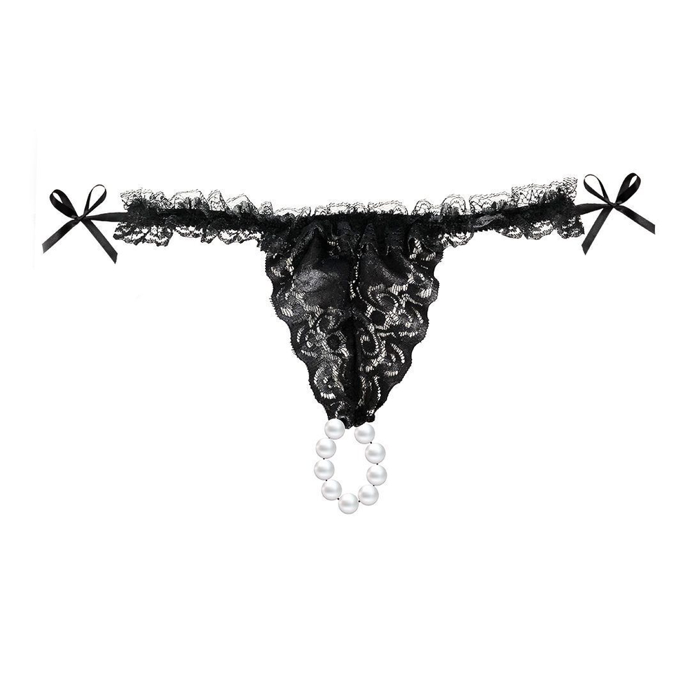 Набор Brazilian Panty: черные трусики со стимулирующими бусинами и массажный гель Sliding Gel Strawberry (Размер: S-M-L-XL-XXL) (Цвет: черный)