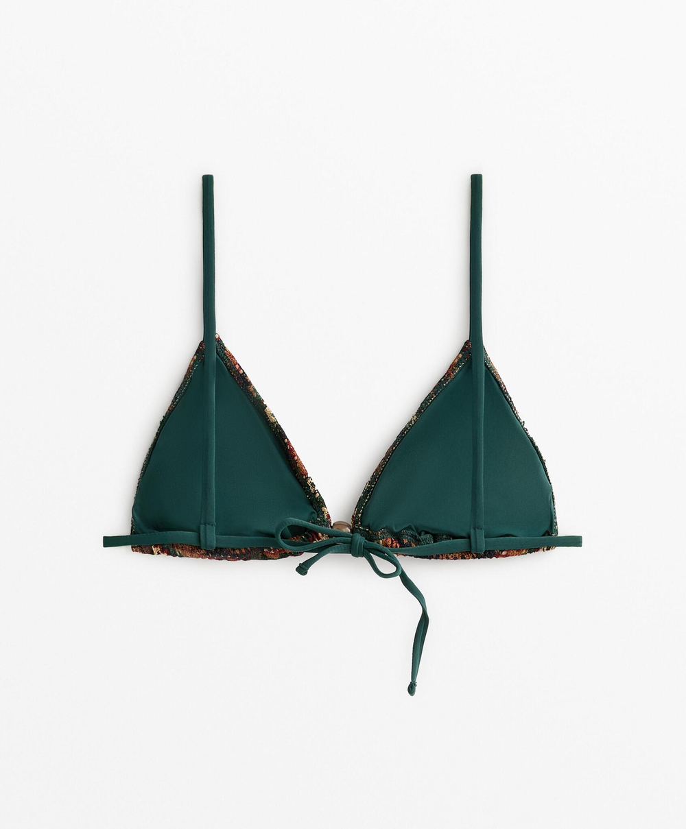 OYSHO Вязаный крючком треугольный топ бикини, зеленый