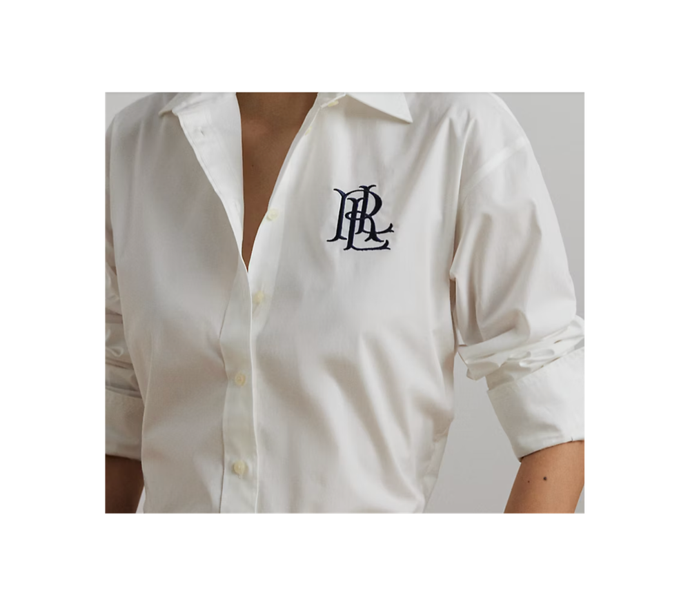 Белая рубашка свободного кроя Lauren Ralph Lauren из эластичного хлопка с вышивкой LRL